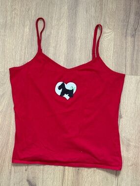 Kim Rogers Red Spaghetti-Strap Cami with Scottie Heart